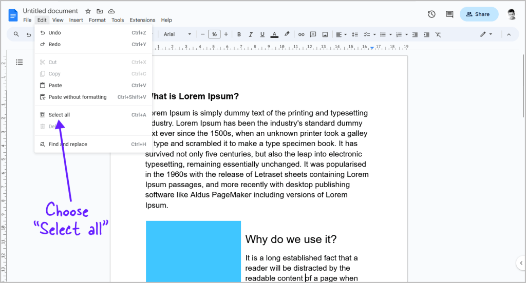 How To Select All On Google Docs